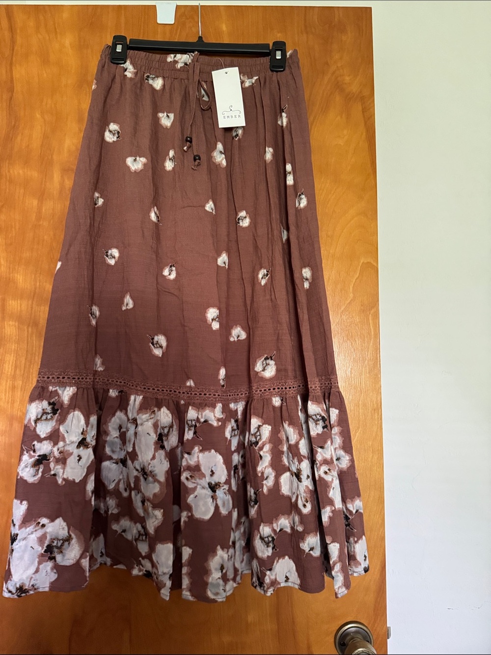 Ember Women's Maxi Skirt in Rust-Pink with Drawstring Waist